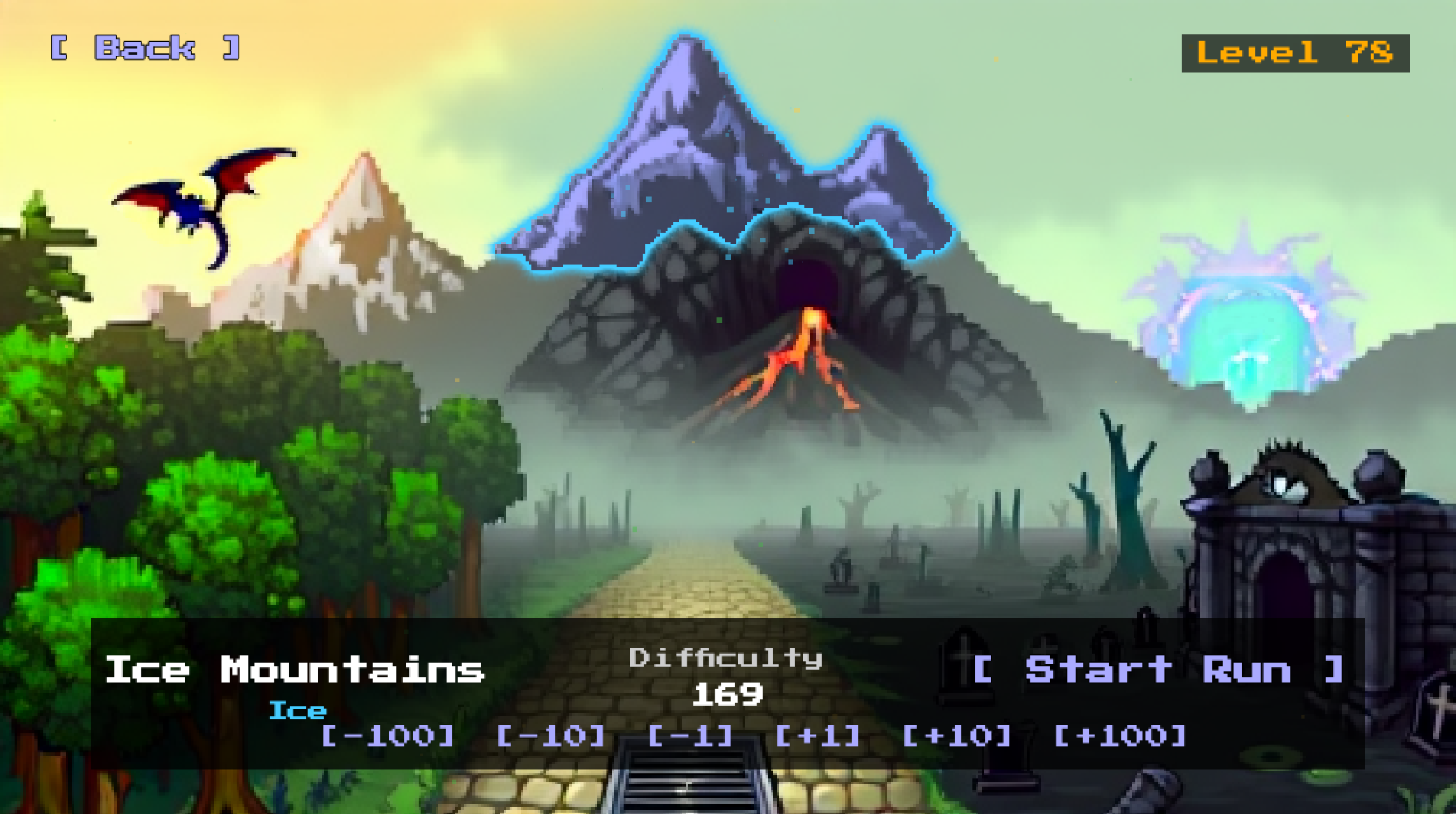 Area selection map with Ice Mountains