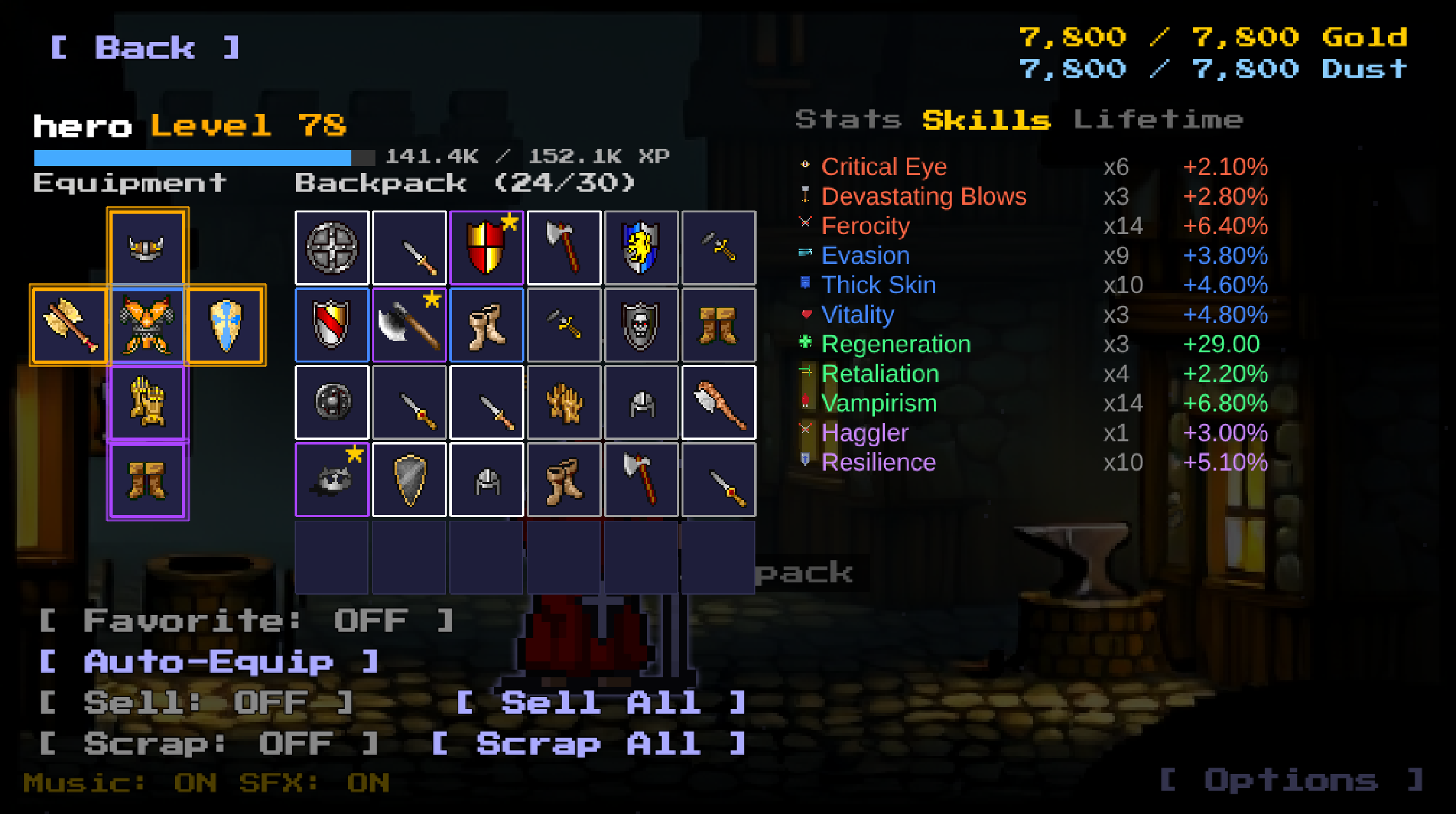 Skills panel with 12 skill categories