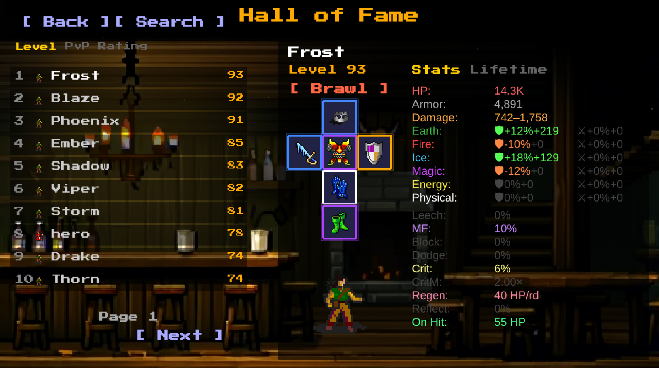 Hall of Fame leaderboard with player inspect