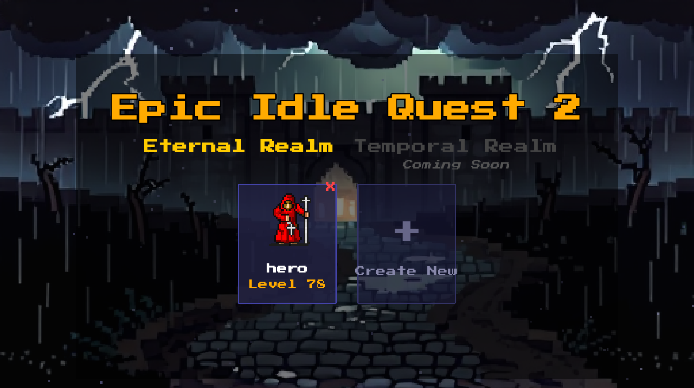 Login screen with character select and lightning